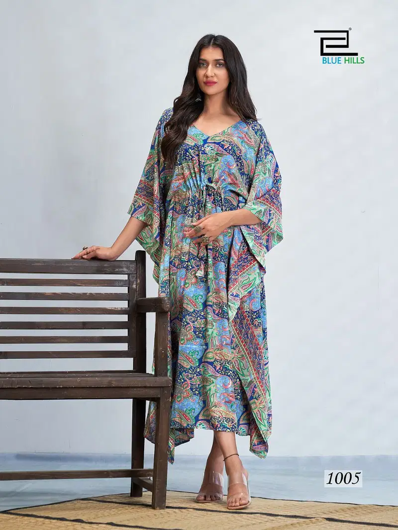 Blue Hills Fire Walk New Designer fancy Wear Crape Kaftan Kurti Collection